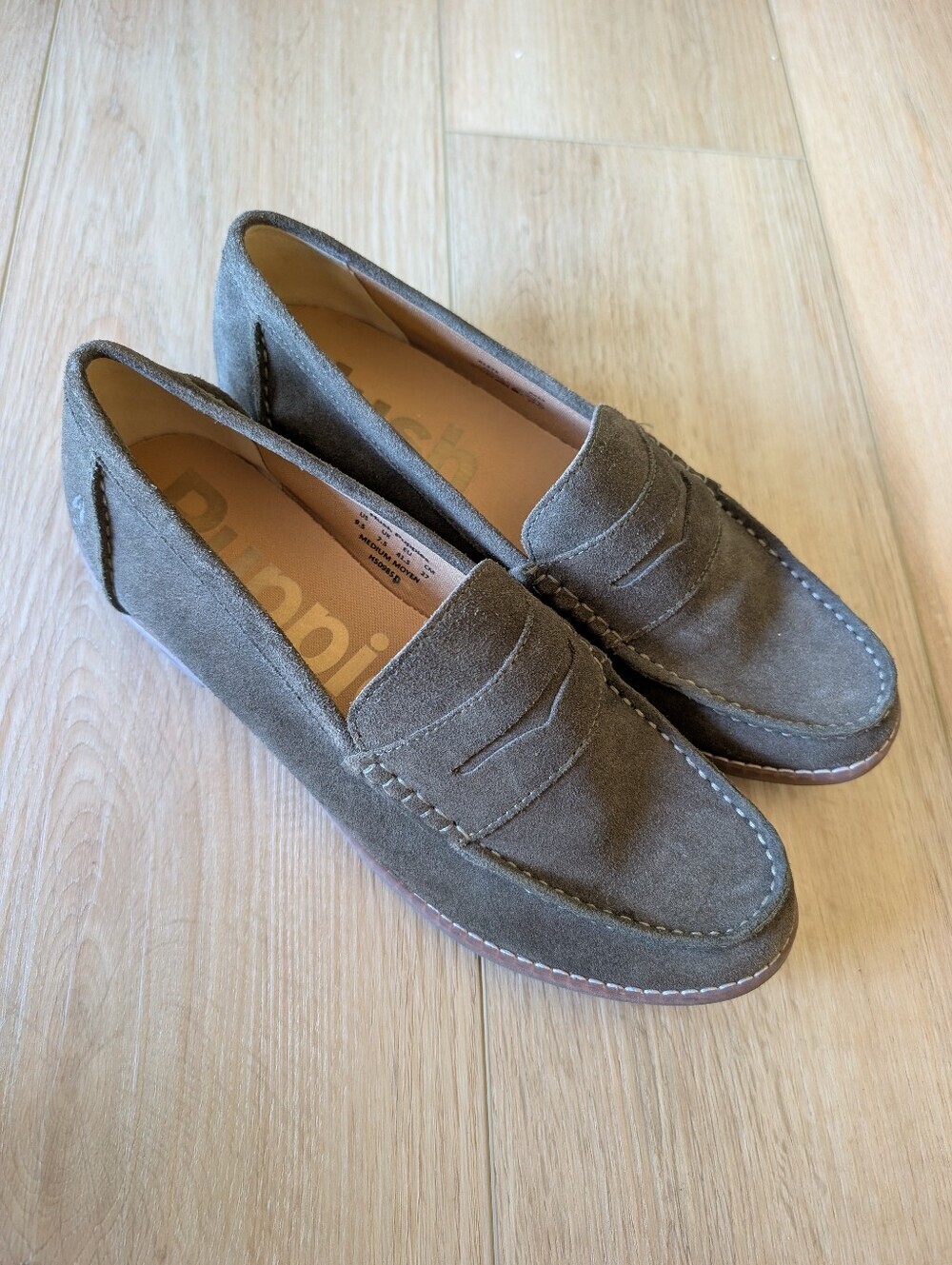 Hush Puppies Olive Brown Suede Penny Loafers
